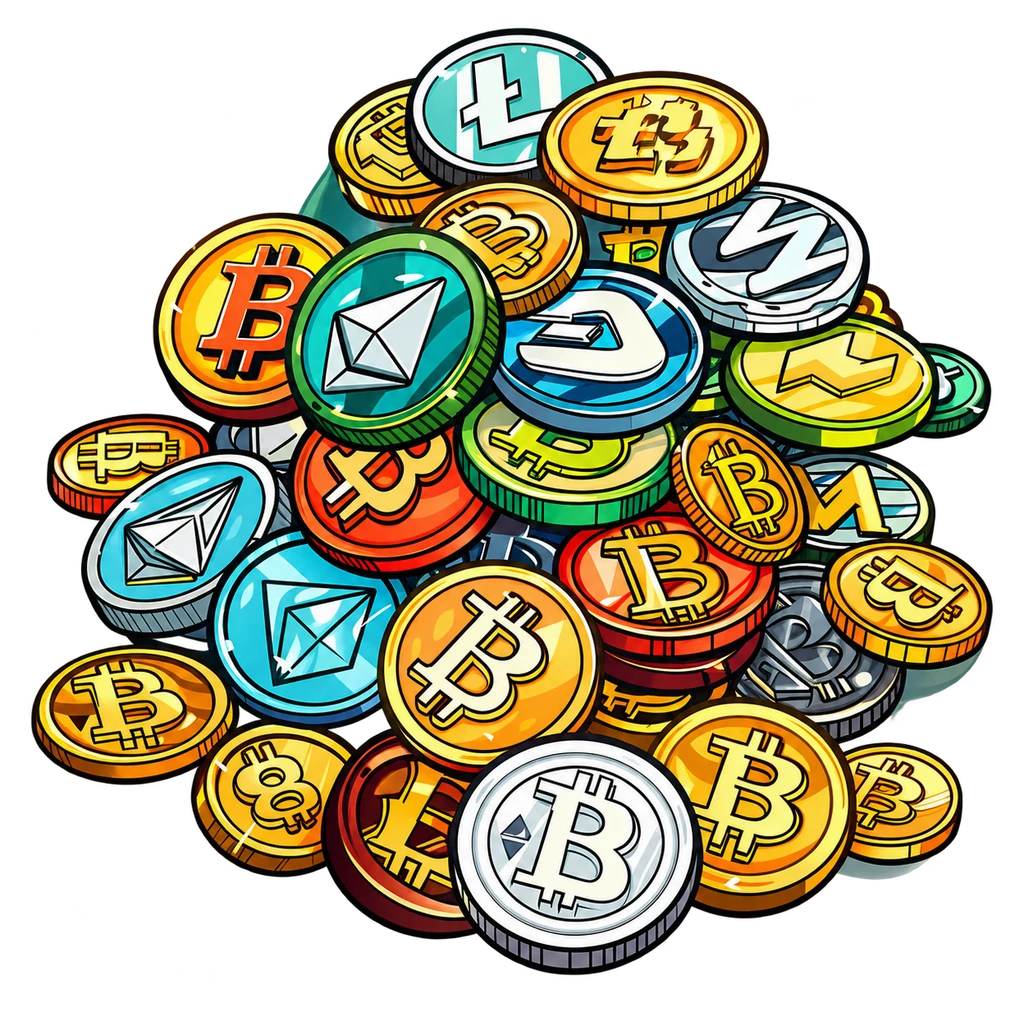 Illustration of Bitcoin and other cryptocurrency coins