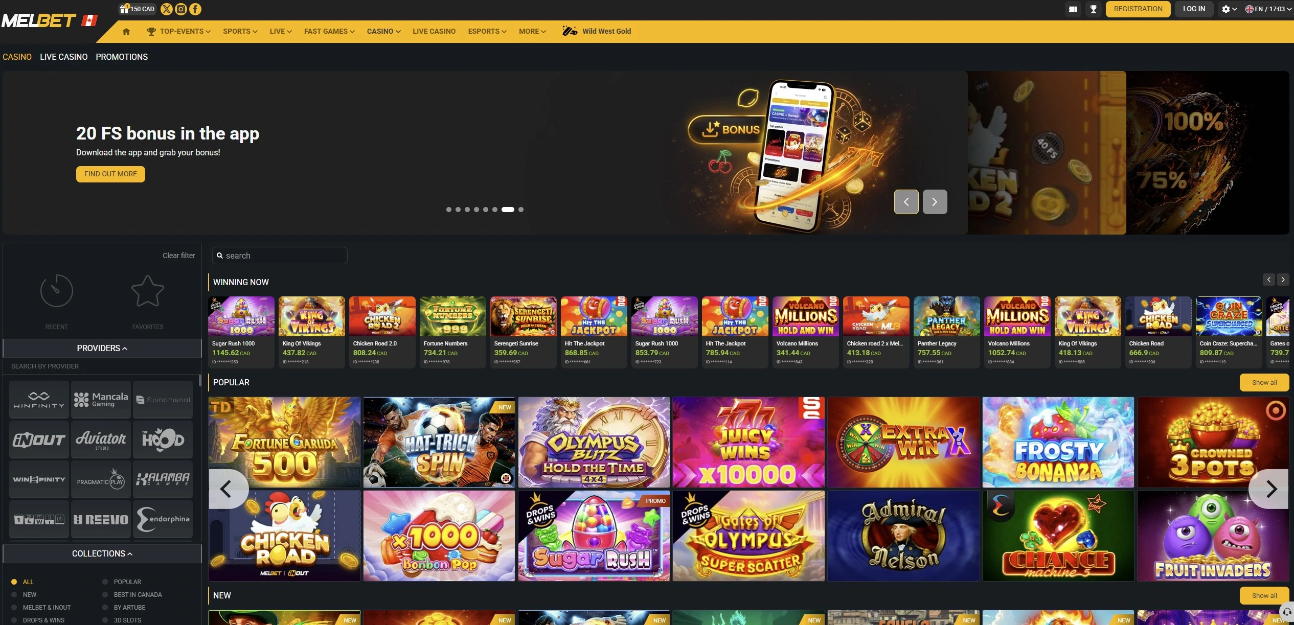 Melbet casino homepage