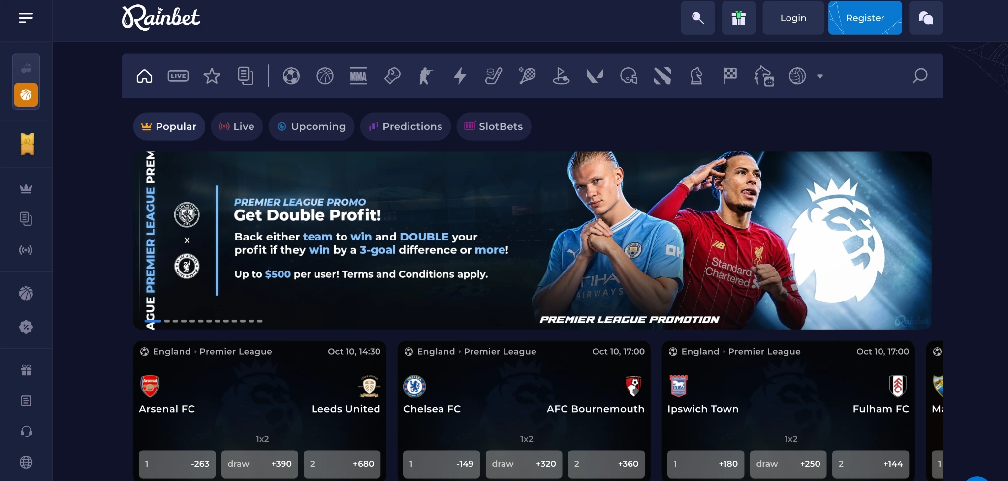 Rainbet sportsbook interface